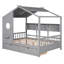 Lit double en bois de style maison, gris, 2 tiroirs, tablette pour, espace de sécurité, lit gris avec forme, tiroirs et anneaux de rangement, structure en pin