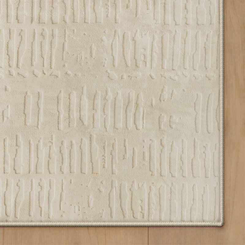 Tapis beige à poils longs et courts, relief lavable à la machine, Rectangle 6 pi x 9 pi