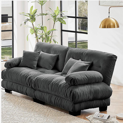 Canapé Cloud 2 places pour salon, canapé en chenille à 2 places avec 2 coussins lombaires et 2 coussins décoratifs, gris chenille