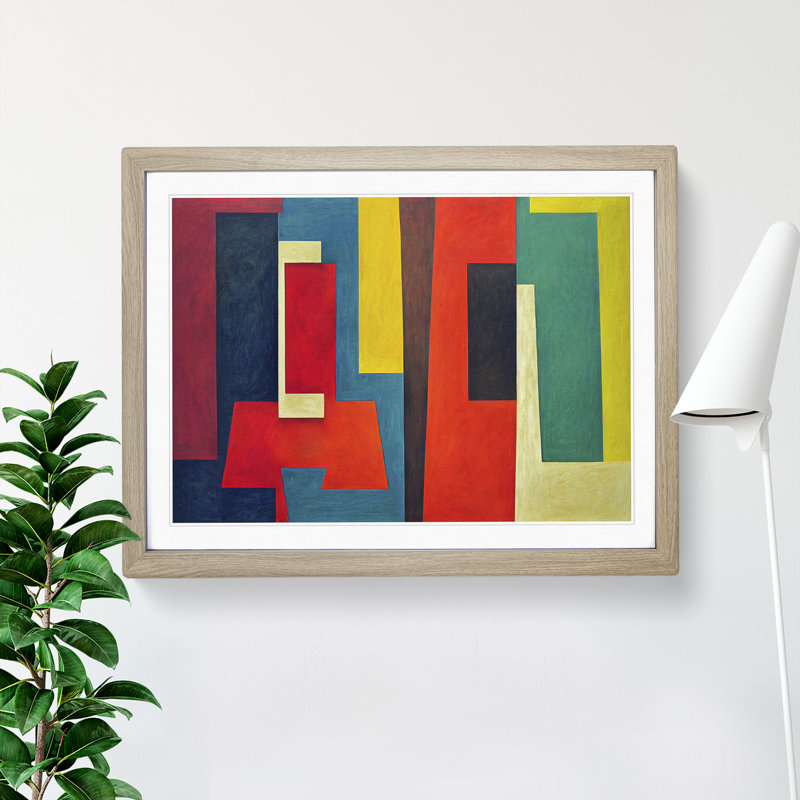 Dynamic Modern Abstract - Single Picture Frame Painting, 46cm H x 64cm W x 2cm D, Oak