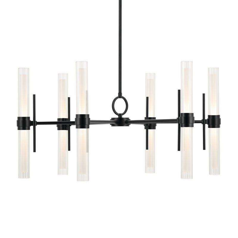 Lustre 33 lumières DEL 33 pouces avec verre cannelé transparent, Noir satiné