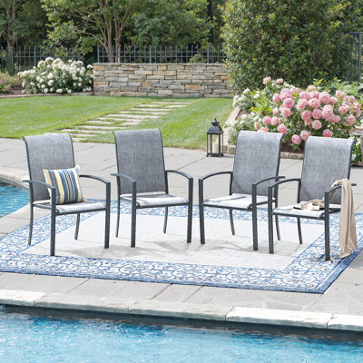 4-Piece Stackable PVC-coated polyester Outdoor Dining Chair Set