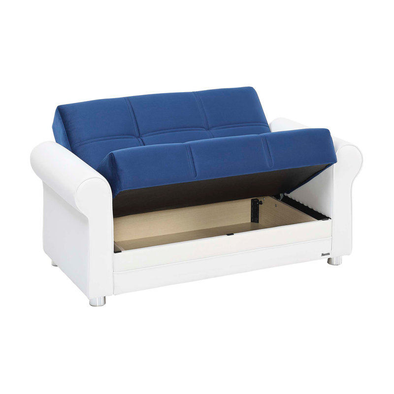 Causeuse convertible avec rangement Primenest Ithara Collection, bleu ciel / polyuréthane blanc, Bleu / blanc