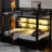 Black Metal Bunk Bed, Queen Over Queen, 6 Storage Cabinets, Led For Bed - Based Work In Black, , Cabinets Tidying Room
