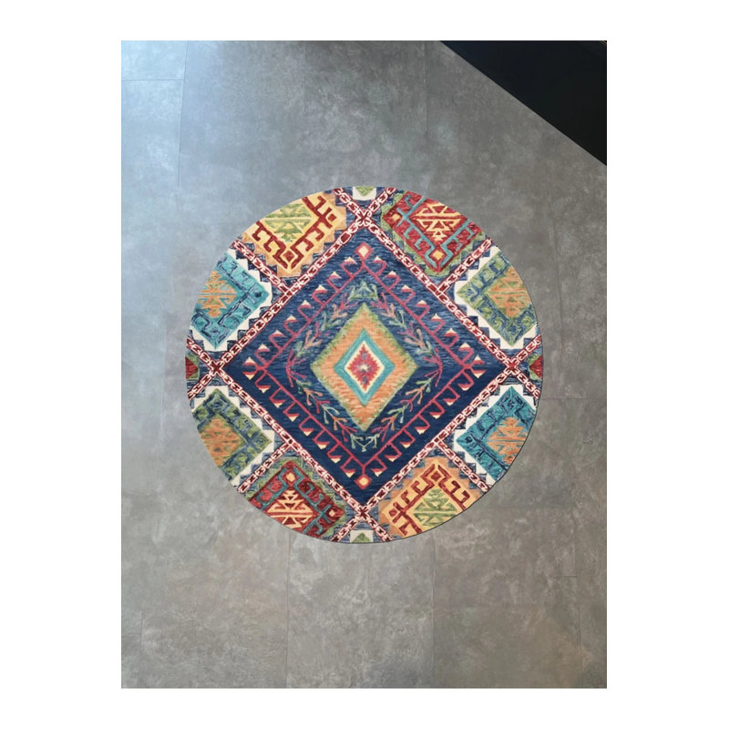 Creative Modern Woven Base Round Decorative Carpet With Multicolored Geometric Shape Pattern, Round 2'8"