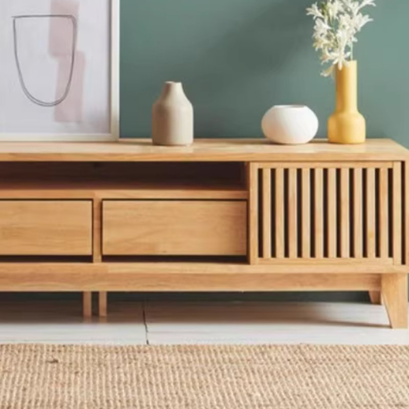 Un meuble télé au design en bois, H 16,14 po x L 59,05 po x l 15,74 po