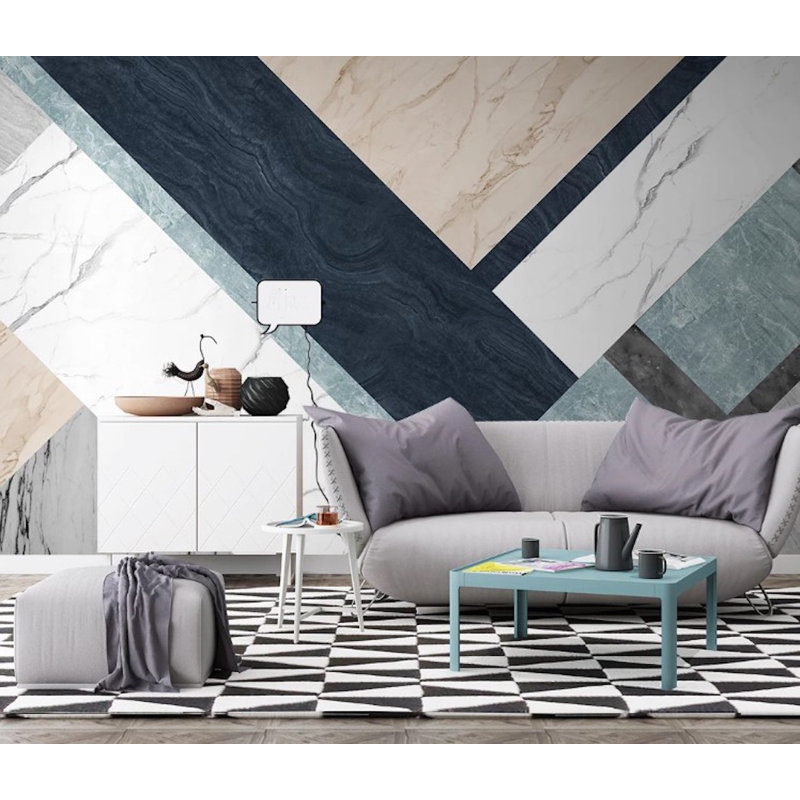 Papier peint amovible à motif géométrique en marbre, L 48,96 po x L 75 po