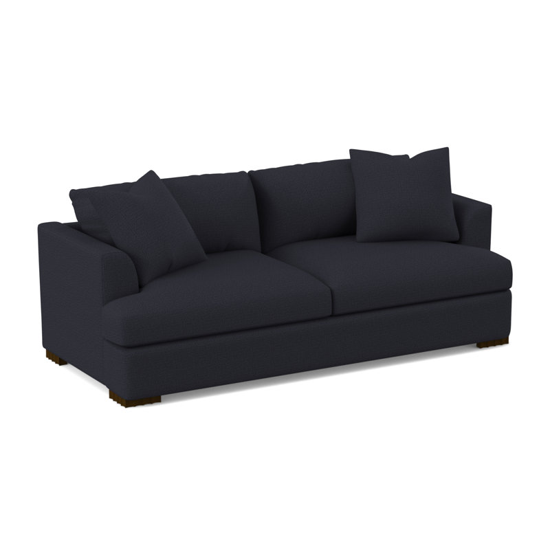 Lucia Boucle and Velvet Sofa, Venice Navy 100% Polyester, American Walnut