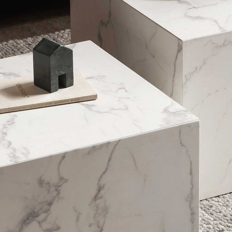 Faux Marble Nesting Coffee Tables - Set of 2 Modern Square Side Tables for Living Room, No Assembly Needed,Marble White