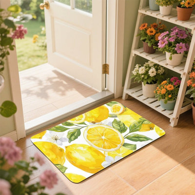 Tapis de jardin d'été à motif floral pour porte et patio, 24 x 36 po, jaune et blanc