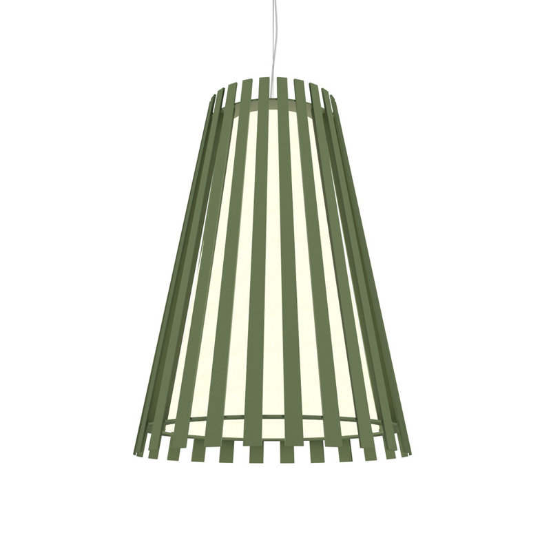 Teak Slatted Cone Pendant Light with LED