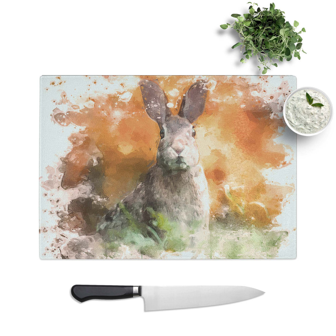 Glass Hare in A Meadow in Abstract Chopping Board