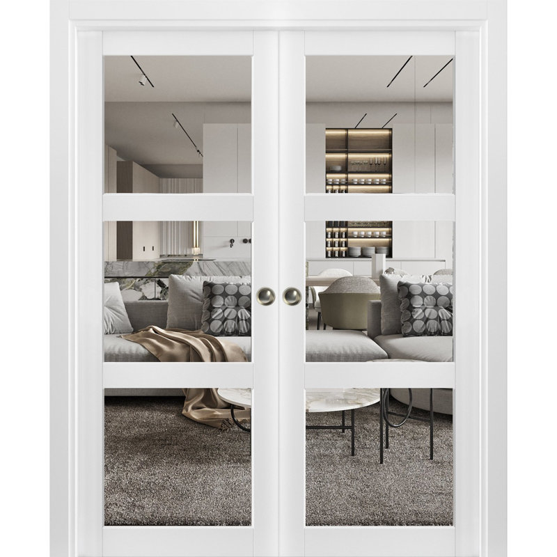 Matte White 60 x 96 Solid MDF Sliding French Double Pocket Doors