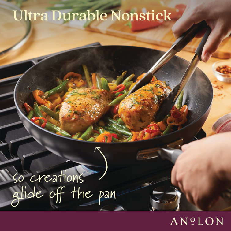 Anolon Advanced Hard Anodized Nonstick Deep Frying Pan/Skillet with Lid, 12  Inch, Bronze