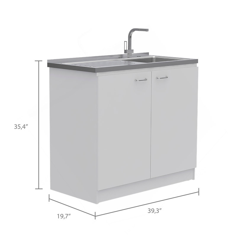 Lavabo utilitaire rectangulaire blanc 2 portes et armoire