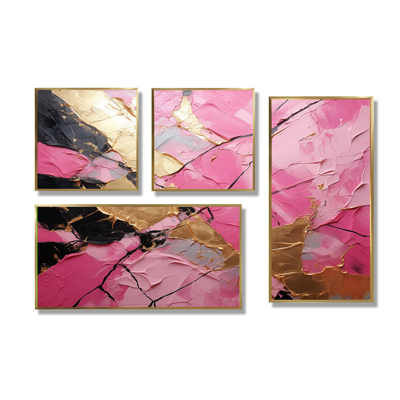 Minimalism Pink Poteries I - Pink Modern Wall Decor 4 Pieces, Framed Print without Mat, Gold