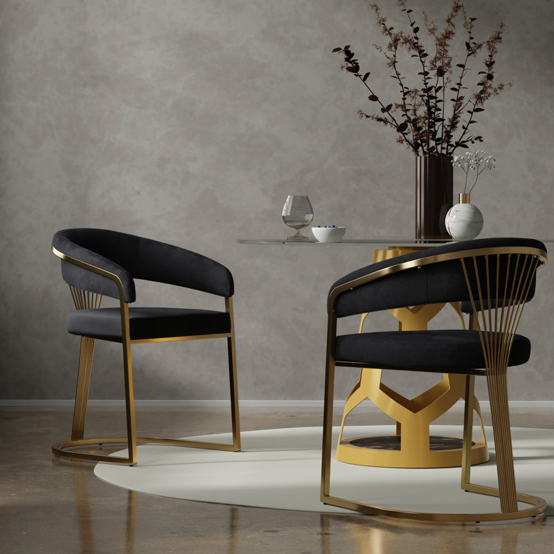 Riffe Round Glass Top Metal Base Dining Table, Gold