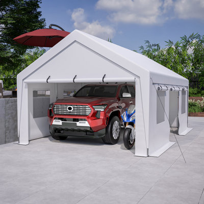 Tente de garage robuste avec abri de rangement en acier et parois latérales amovibles