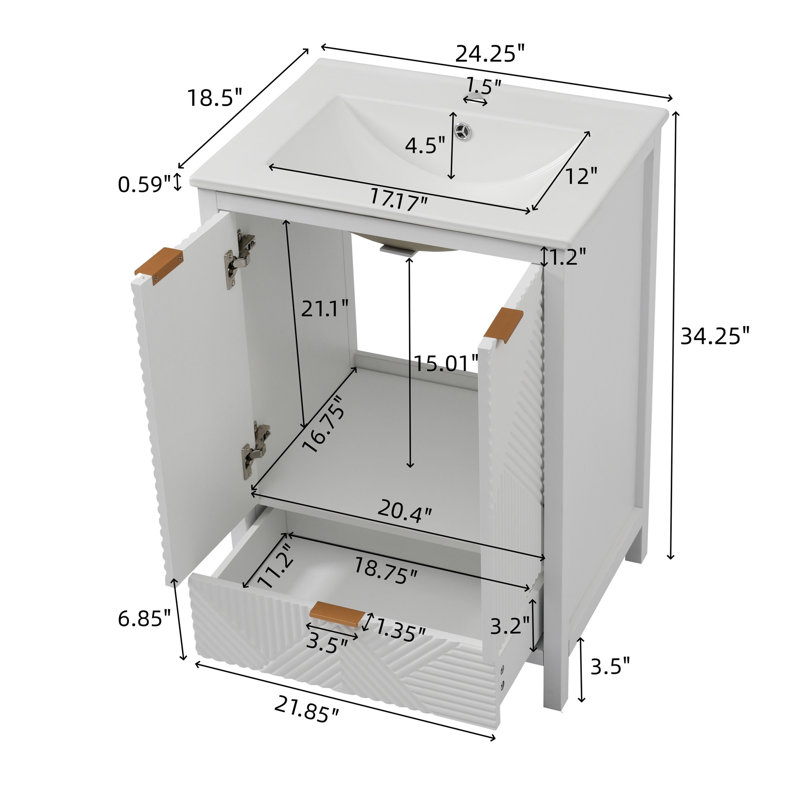 Meuble-lavabo simple 24 po avec lavabo, Blanc
