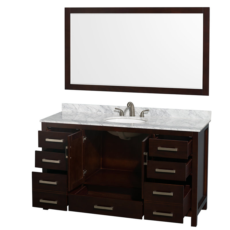 Sheffield 60" Single Bathroom Vanity Set with Mirror, Espresso, 8" widespread