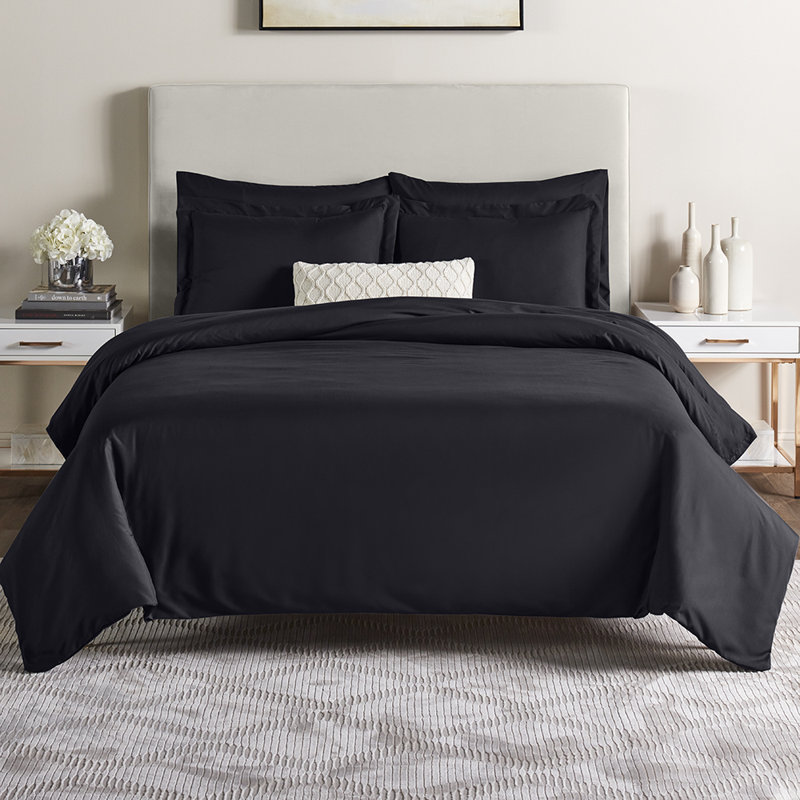 Ensemble de housse de couette en microfibre 5 pièces , Housse de couette simple, Noir
