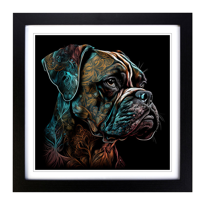 Boxer Dog Ornamental Art - Framed Print, Black