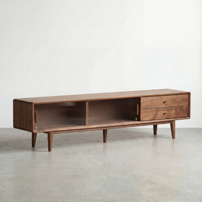 Solid Oak TV Stand with Fluted Glass Doors by Canora Grey