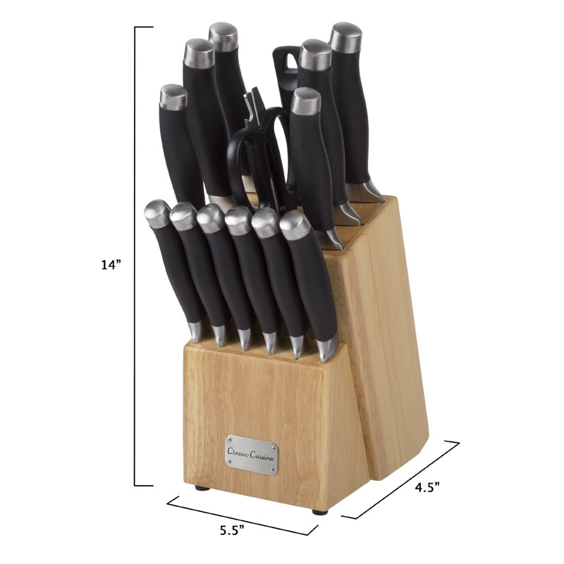 Professional 15-Piece Knife Set with Block - Stainless-Steel Cutlery with Chef, Bread, Santoku, Filet, Paring, and Steak Knives