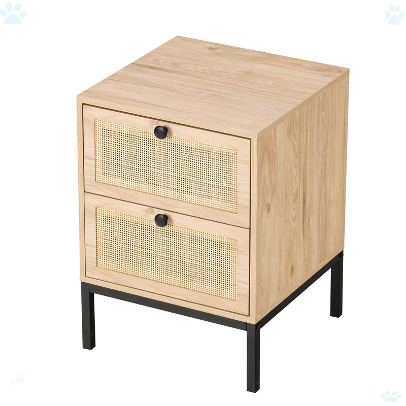 Ensemble de 2 tables de chevet rectangulaires en rotin avec tiroir 2