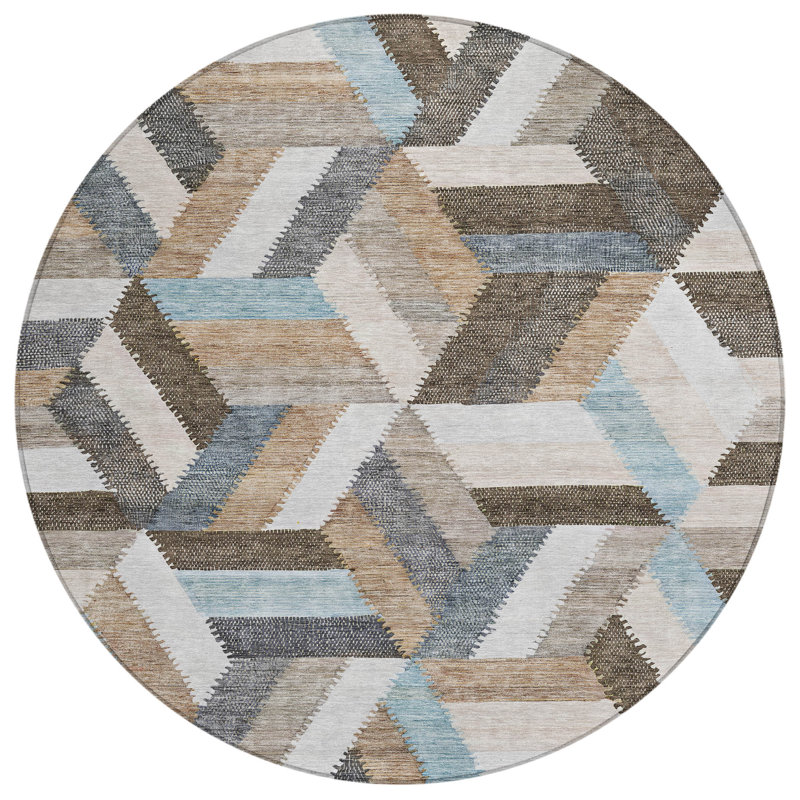 Machine Washable Indoor/Outdoor Claudian ACN1241 Brown Rug, Round 8'