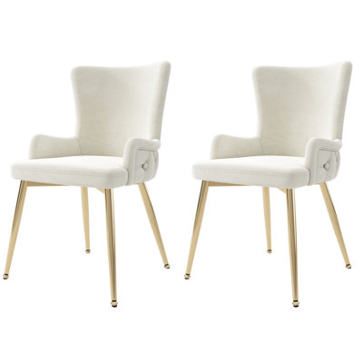 Tufted Velvet Upholstered Parsons Chair in Beige
