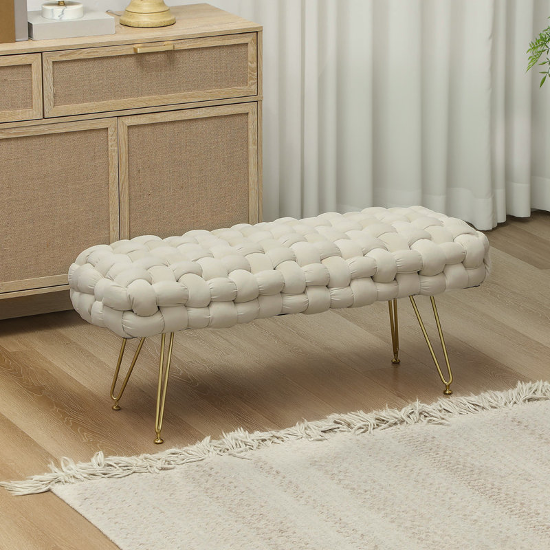 Banc de chambre en velours tissé blanc