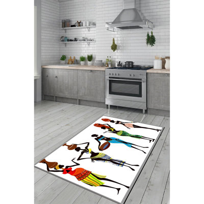 Tapis en jute tissé à la machine Amberboi en blanc / noir / rouge
