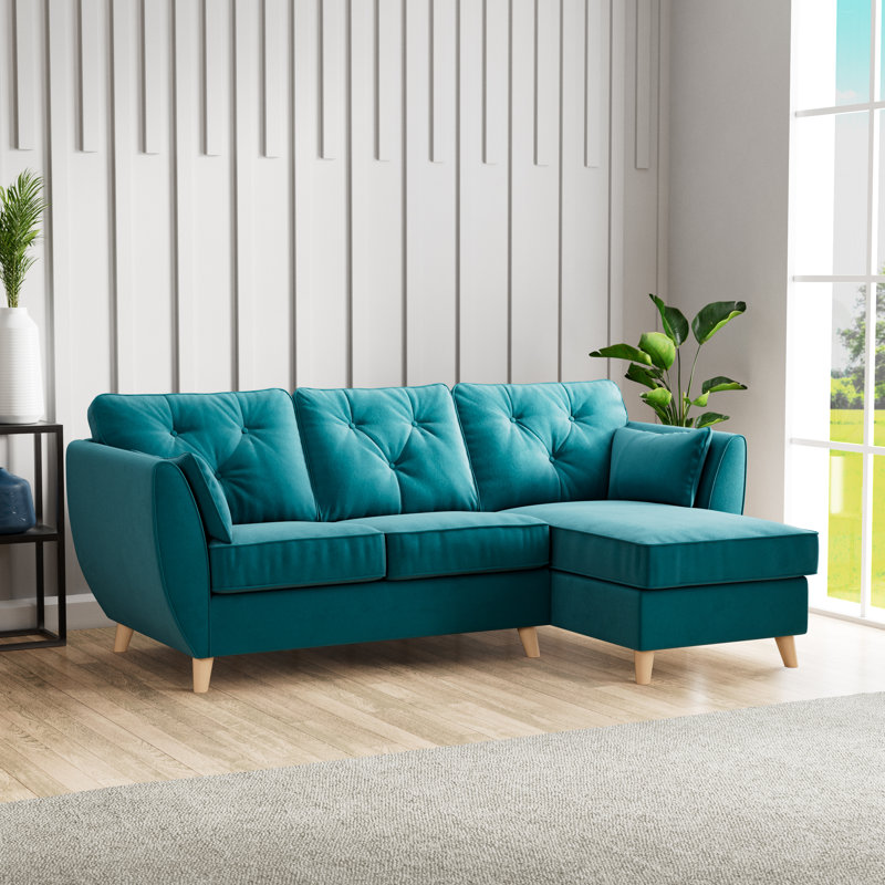 HOXTON CHAISE FOAM MALIA FOOT, Right Hand Facing, Mallard, Beige Wood