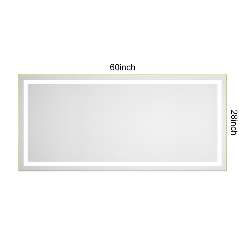 LED Bathroom Mirror with Front and Backlight, Rectangle, 28" x 60", Brushed Gold