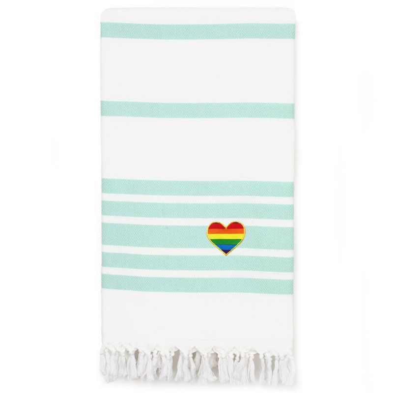  Serviette de plage turque en coton, Turquoise doux et blanc
