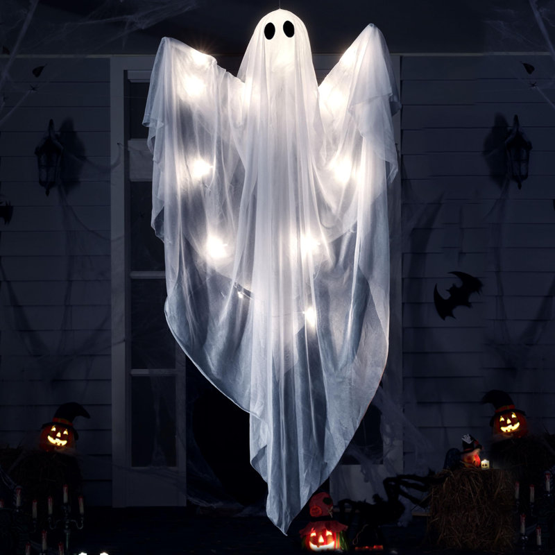 Fantôme lumineux 47 po pour décor d'Halloween effrayant, Blanc