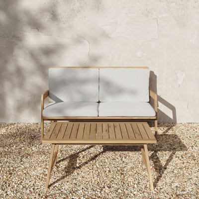 Ensemble de conversation pour patio 2 personnes en bois massif avec coussins Cambria