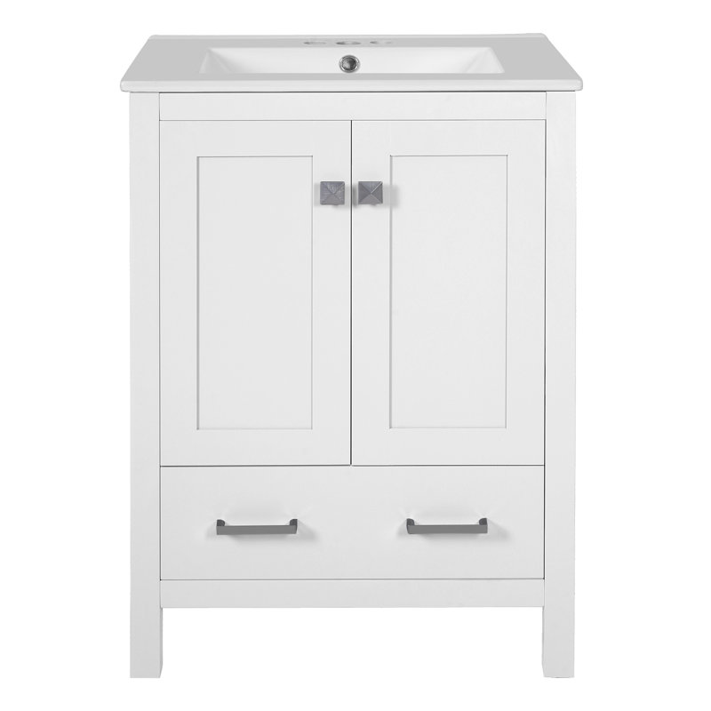 Meuble-lavabo de 48 po avec lavabos doubles en céramique et beaucoup de rangement, Blanc