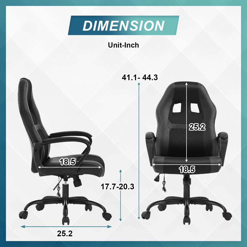 Gaming Chair Office Chair Support Adjustable Ergonomic Pu Leather Racing Lumbar Massage Chair Headrest Armrest Task 360° Swivel Ergonomic Computer Chair For Adults, Black