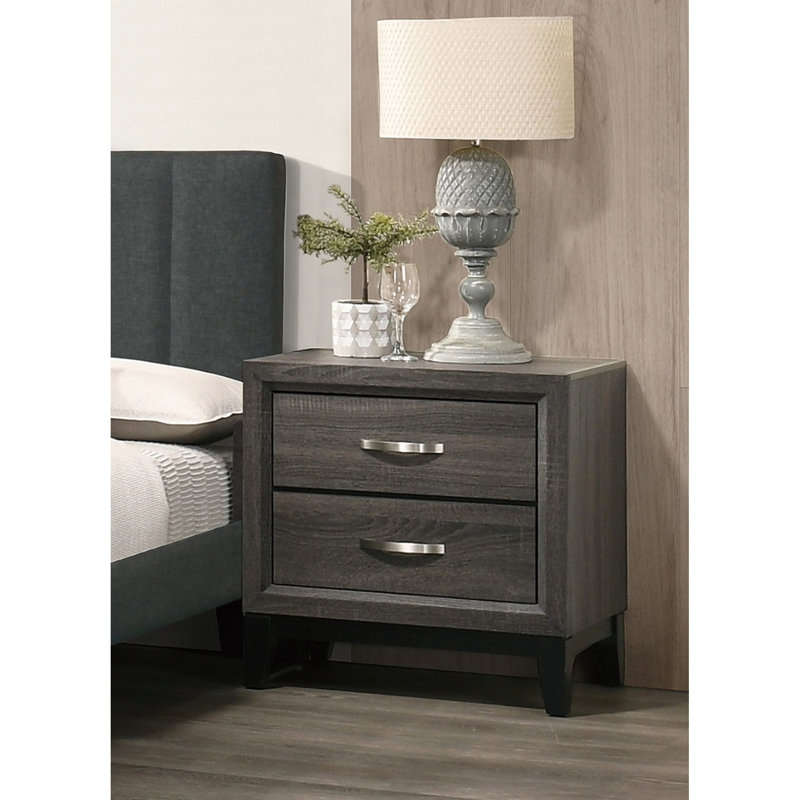 Table de chevet rustique en chêne gris pour chambre à coucher, 2 tiroirs, bois massif, magnifique table de chevet en bois avec couleur, design moderne