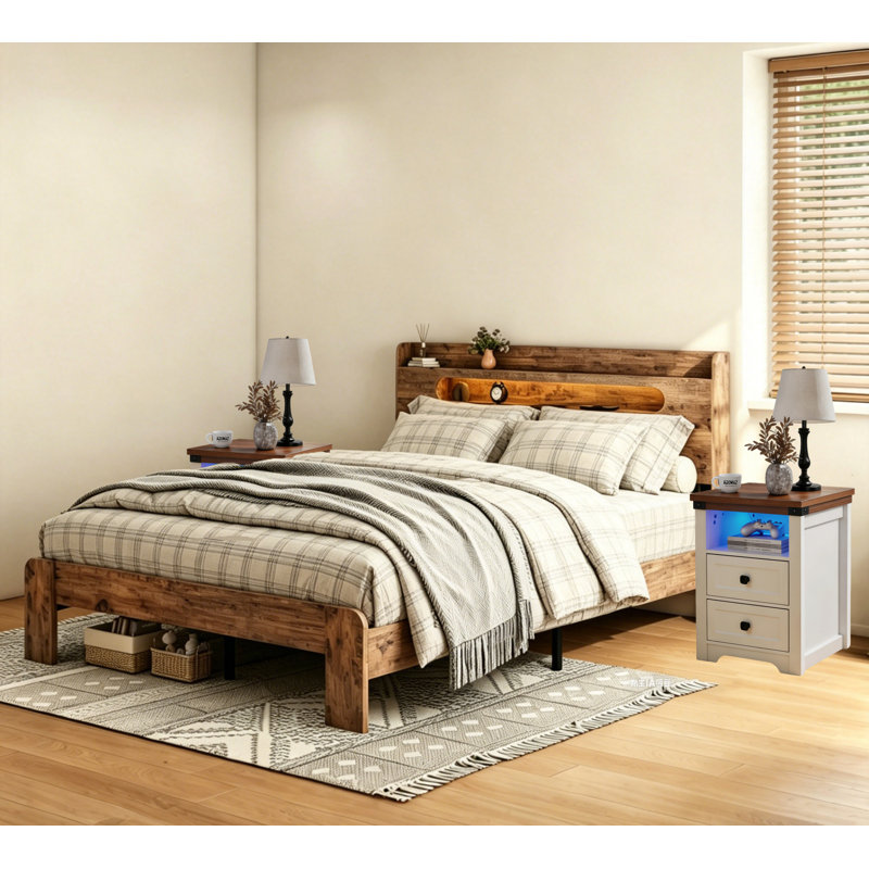 Ensemble de chambre à coucher de ferme 3 pièces avec DEL et station de charge
