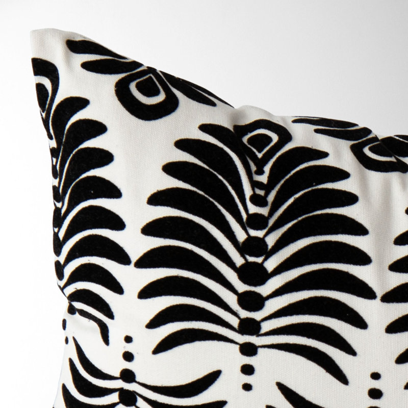  100% Cotton Lumbar Rectangular Pillow Cover, Black/Cream