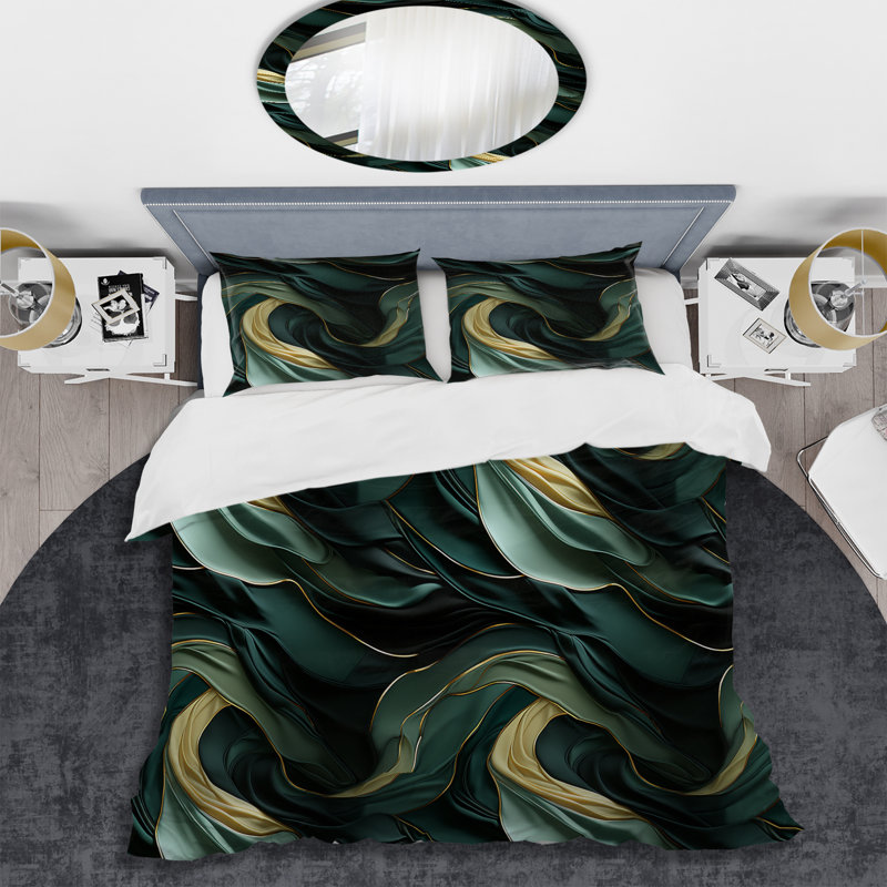 Rich Emerald And Gold Marble Pattern II - Ensemble de housse de couette en marbre