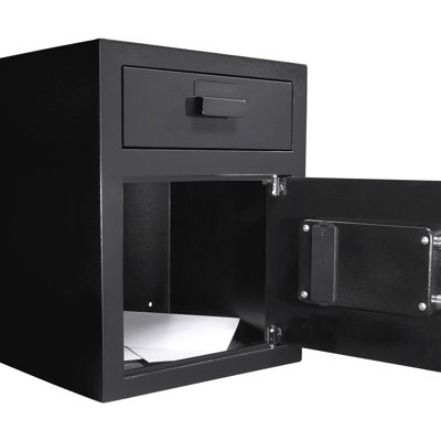 1.1 Cu Ft Digital Keypad Check Storage Box Vault, Steel, Secure Checks, 2 Pins Locked Safe, Valuables Storage, Pin Code Access, Black
