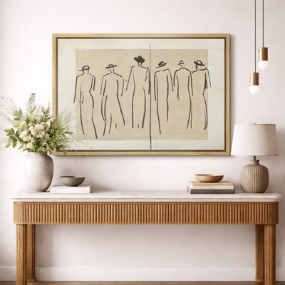Classic Male Figure Sketch Artwork, Vintage Rustic Minimalist Abstract Line Neutral Wall Pictures, Large Framed Canvas Giclee Print Wall Art