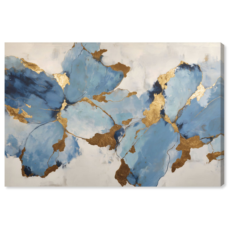«Gold River II», art mural bleu et doré par Art Remedy, prêt à accrocher, 45 x 30, H 30 po x l 45 po