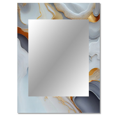 Marbre blanc et or abstrait IV - marbre, miroir mural unique, art moderne, impression sur métal