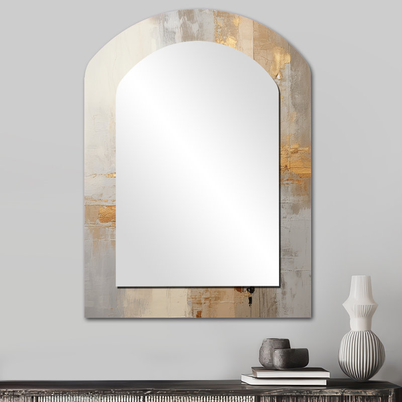 Penrock gold and white abstract split - Abstract Shapes Arch Decorative Mirror, Beige Asymmetrical Wall Mirror, Printed Metal Art