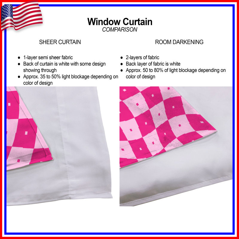 Pink Wavy Checkered Pattern Window Curtains Checkered Sheer & Room Darkening - 2 Panels, 20in x 50in - 2 panels